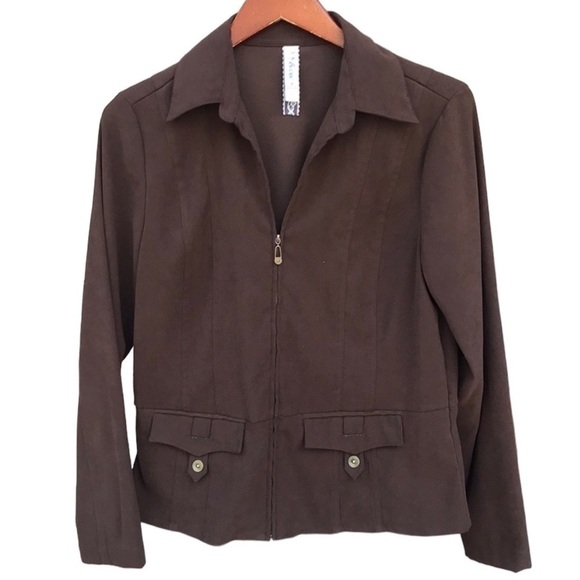 L.A. Blues Jackets & Blazers - LA Blues Brown Faux Suede Zip Front Blazer Jacket Medium